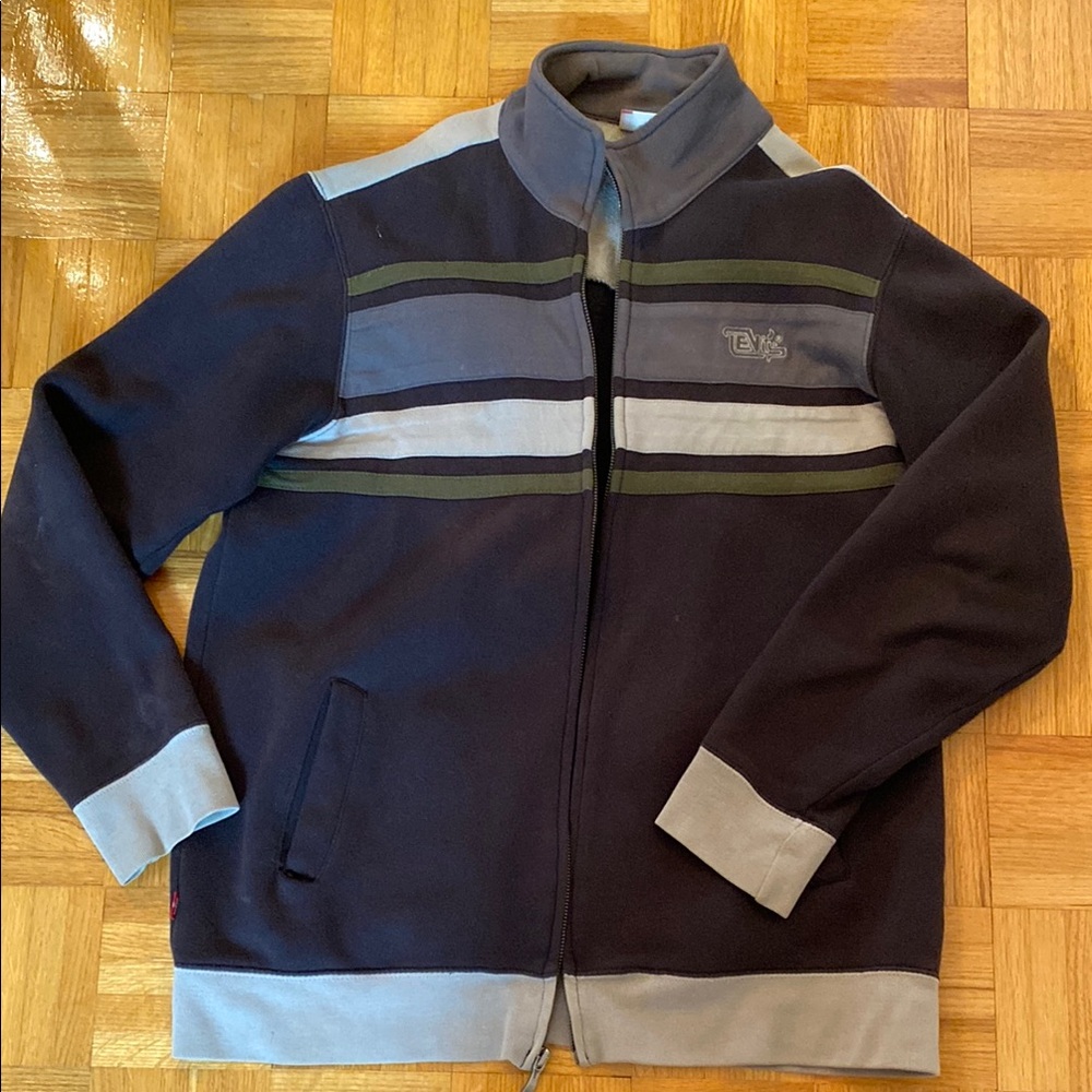 Levi's Black and Gray Zip Up Sweater with Athletic Stripes